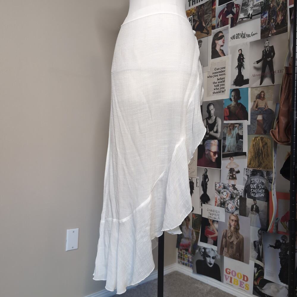 White Ruffled Asymmetrical Whimsy Wrap Skirt